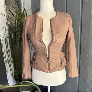 Antonio Melani Luxury Collection Pink Soft Leather Jacket XS Coat Ruffled $359